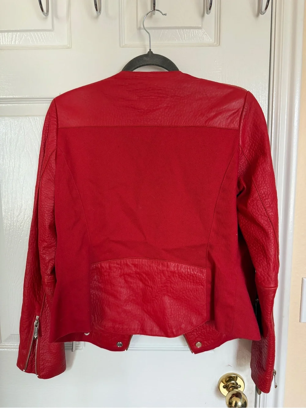 Michael Kors Red Mixed-Media Moto Jacket - Picture 6 of 7